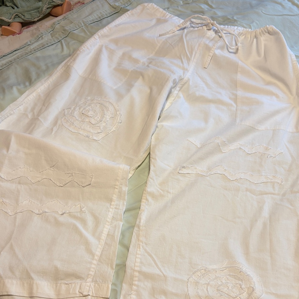 White Wide-Leg Pants with Drawstring